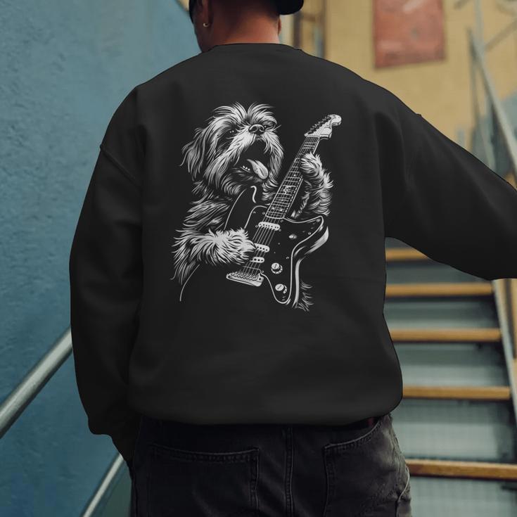 Shih Tzu Dog Playing Electric Guitar Rock Dog Dad Men Women Kids Men's Sweatshirt Back Print