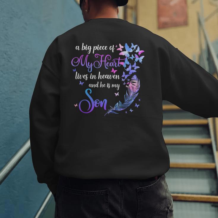 My Son Lives In Heaven Memorial Quotes Love Mom Dad Matching Men's Sweatshirt Back Print