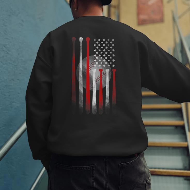 Vintage Baseball American Flag Classic Fit Tee For Dad And Mom Men's Sweatshirt Back Print Vintage Baseball American Flag Classic Fit Tee For Dad And Mom Men's Sweatshirt Back Print
