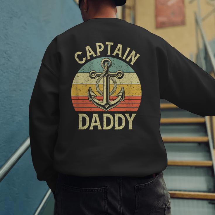Vintage Captain Daddy Boat Pontoon Dad Fishing Sailor Anchor Men's Sweatshirt Back Print