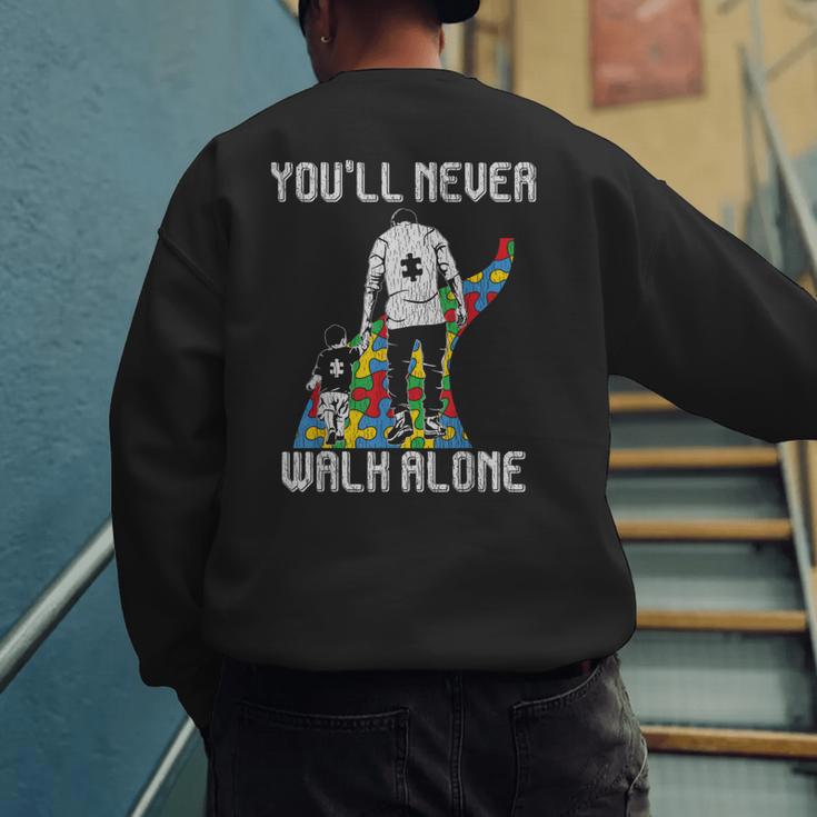 Vintage Father Son Family Autistic Kids Autism Awareness Dad Men's Sweatshirt Back Print