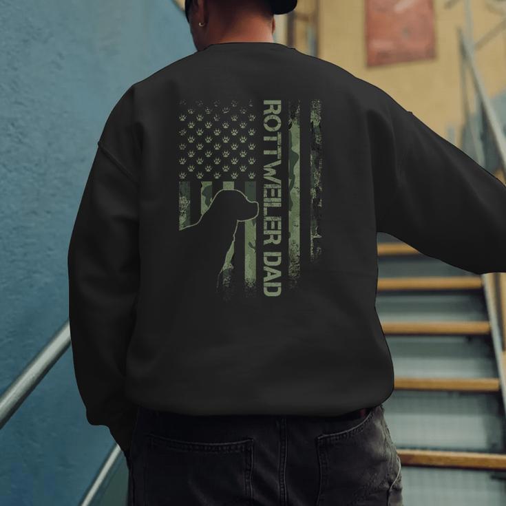Vintage USA Camo Flag Proud Rottweiler Dad Rottie Silhouette Men's Sweatshirt Back Print