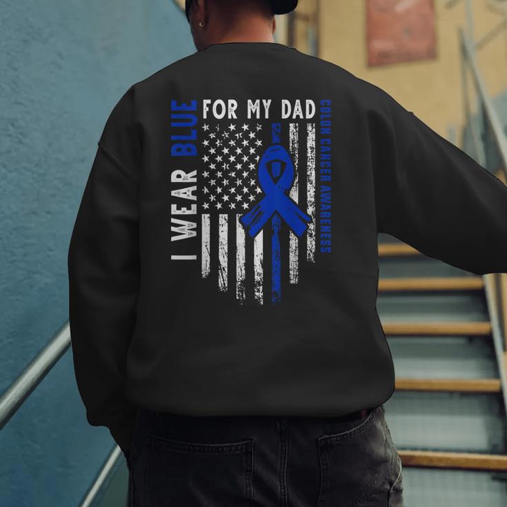 I Wear Blue For My Dad Colon Cancer Awareness Blue USA Flag Men's Sweatshirt Back Print