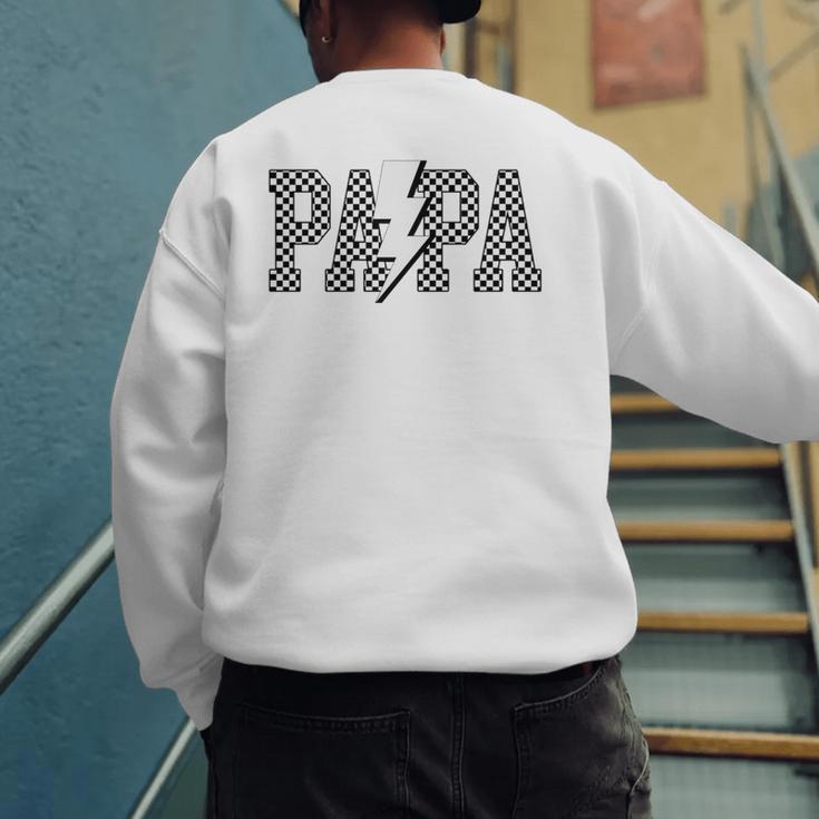 Checkered Papa Lightning Bolt Fathers Day Dad Grandpa Men's Sweatshirt Back Print