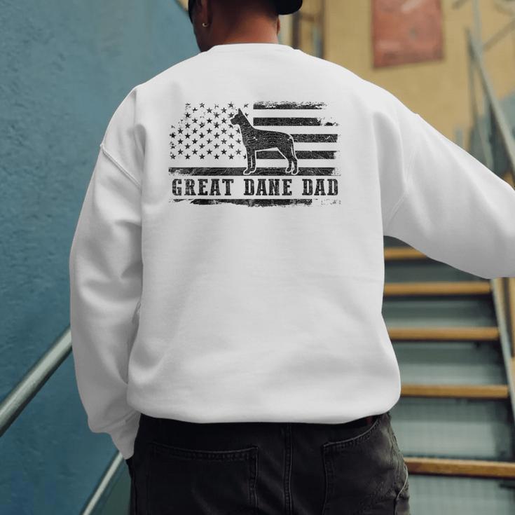 Great Dane Dad Distressed American Flag Patriotic Dog Men's Sweatshirt Back Print