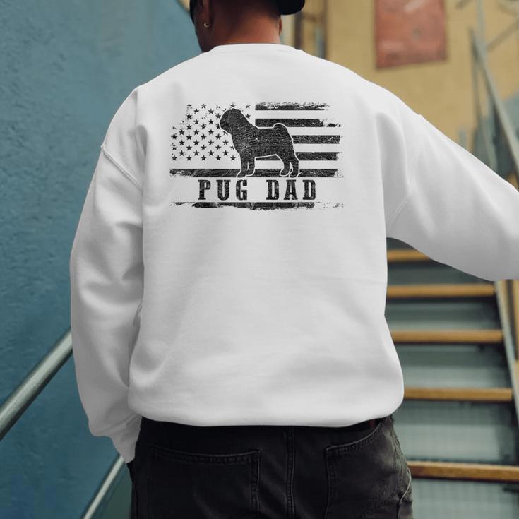 Pug Dad Distressed American Flag Patriotic Dog Men's Sweatshirt Back Print