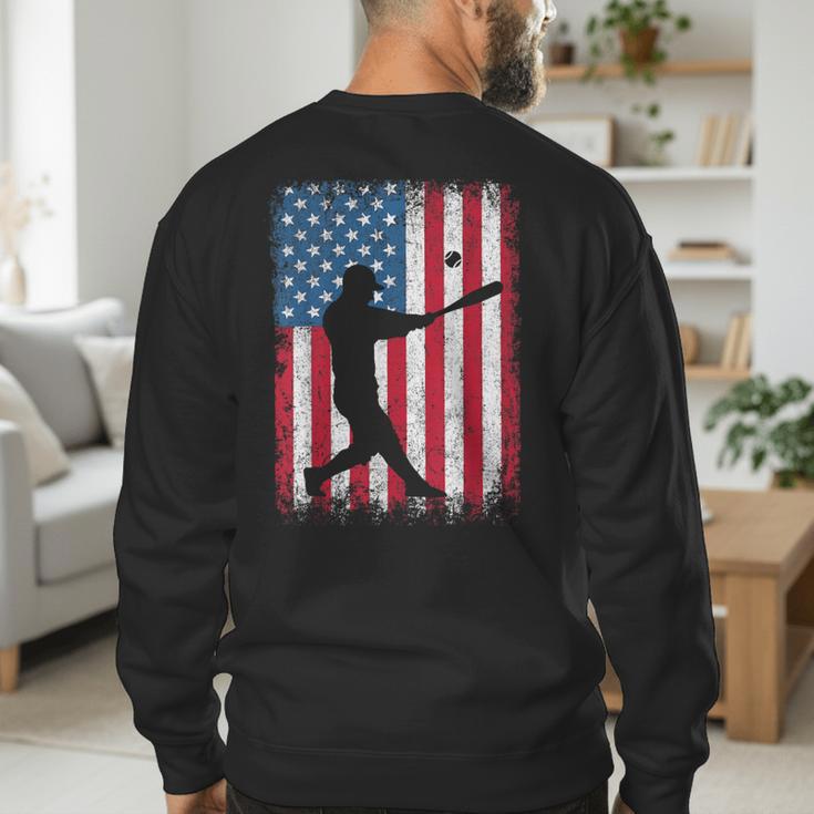 American Flag Vintage Baseball Flag Dad Mom Tee T-Shirt Men's Sweatshirt Back Print