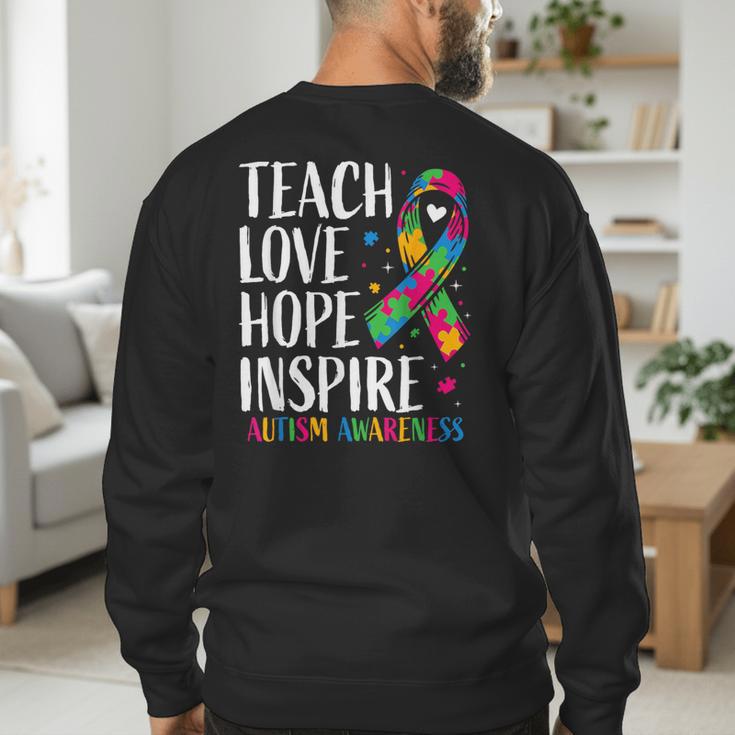Autism Awareness Ribbon Mom Dad Kids Autistic Support Autism Men's Sweatshirt Back Print