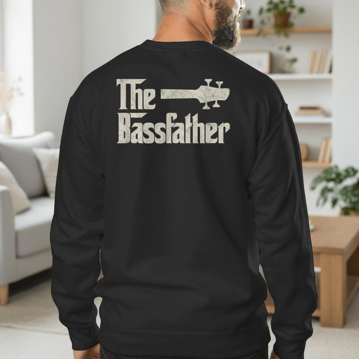 The Bassfather Distressed Bass Player Dad Fathers Day Men's Sweatshirt Back Print
