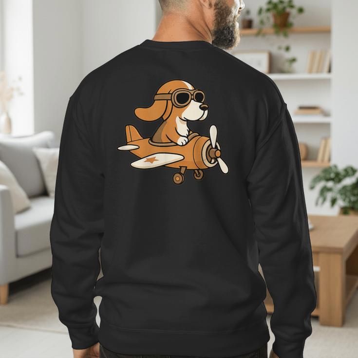 Beagle Flying a Plane Pilot Airplane Dog Mom Dad Men's Sweatshirt Back Print
