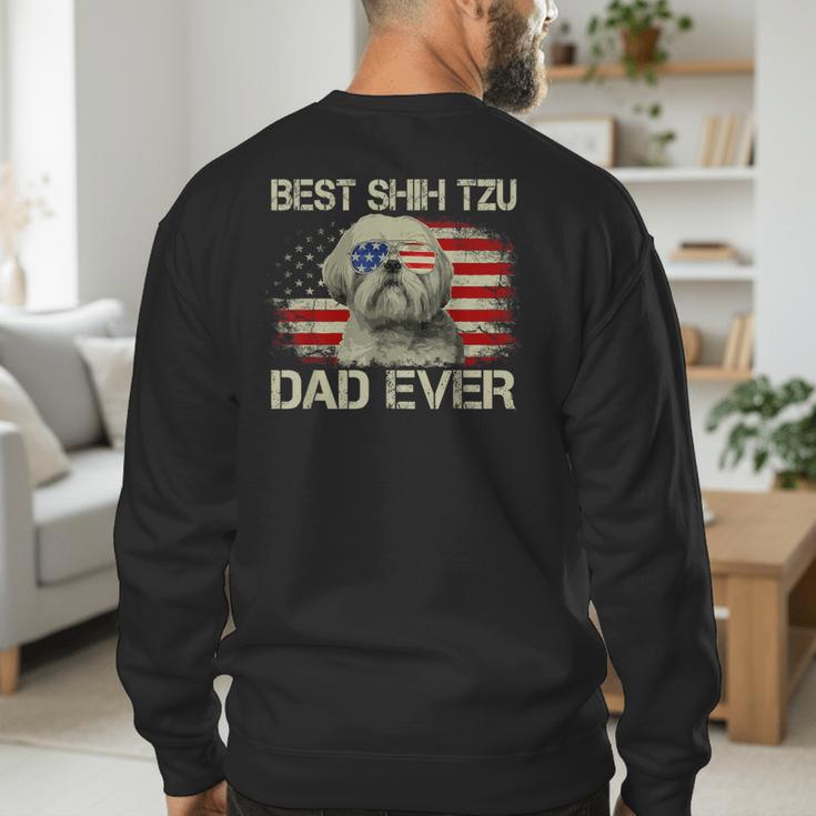Best Shih Tzu Dad Ever Tshirt Dog Lover American Flag Men's Sweatshirt Back Print