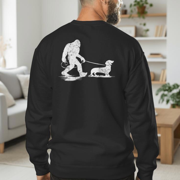 Bigfoot Walking Dachshund Tee Wiener Dog Dad Men's Sweatshirt Back Print