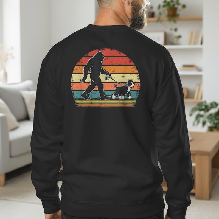 Bigfoot Walking a Dog Bernedoodle Dog Dad Men's Sweatshirt Back Print