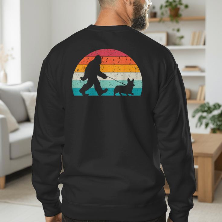 Bigfoot Walking a Dog Corgi Lovers Dog Dad Men's Sweatshirt Back Print
