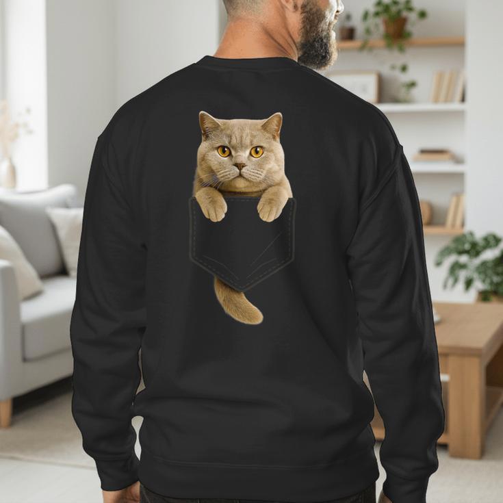British Shorthair Cat Pocket Cat Mom Cat Dad Cat Lover Men's Sweatshirt Back Print