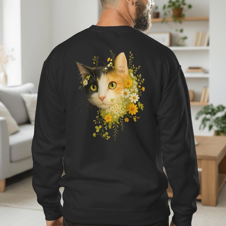 Calico Cat With Flowers For Mom Dad Women Men Kids Botanical Men's Sweatshirt Back Print