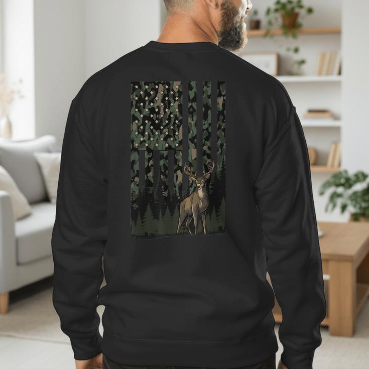 Camo Deer American Flag Graphic Hunting Men Dad Boys Men's Sweatshirt Back Print