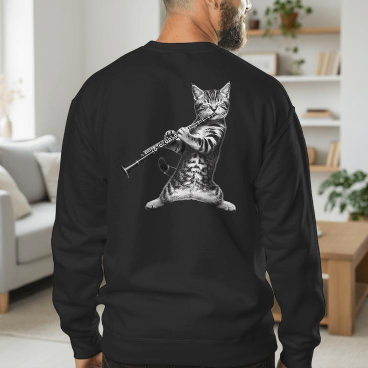 Cat Playing The Clarinet For Cat Lover Cat Mom Cat Dad Men's Sweatshirt Back Print