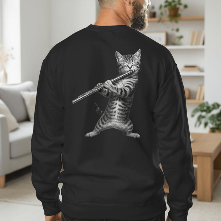 Cat Playing Flute For Cat Lover Cat Mom Cat Dad Men's Sweatshirt Back Print Cat Playing Flute For Cat Lover Cat Mom Cat Dad Men's Sweatshirt Back Print