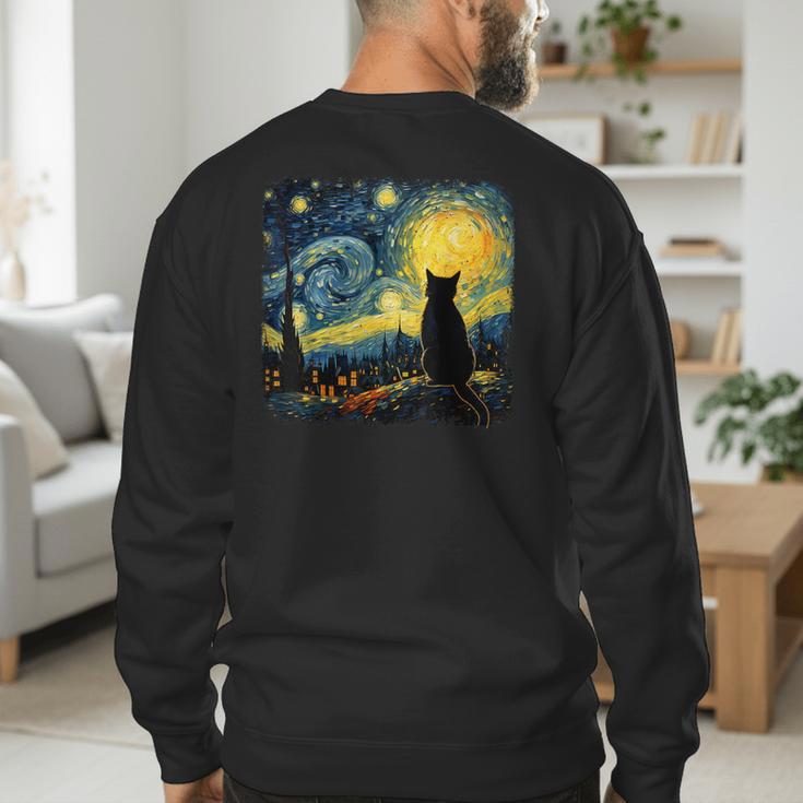 Cat Starry Night Van Gogh Cat For Cat Lover Cat Mom Cat Dad Men's Sweatshirt Back Print