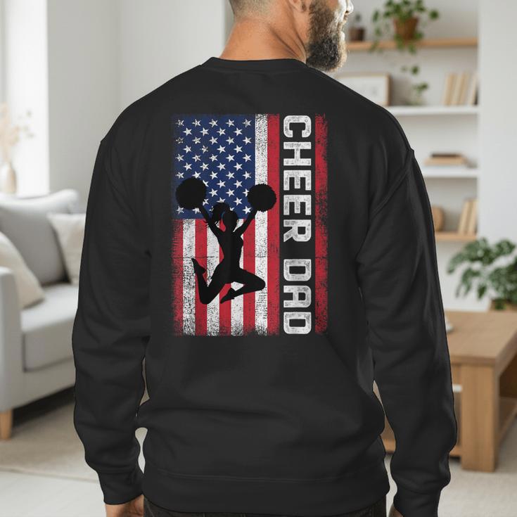 Cheer Dad American Flag Cheerleader Support Men's Sweatshirt Back Print