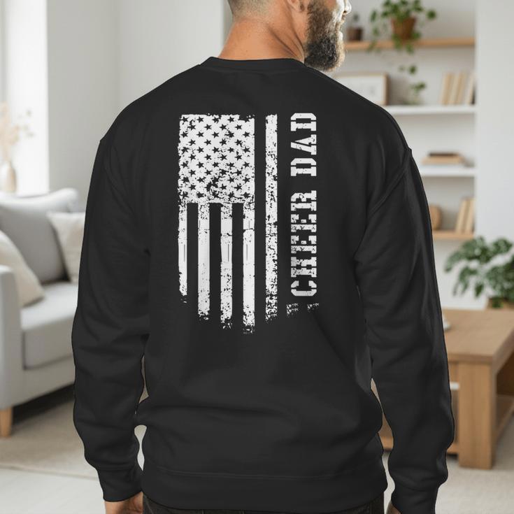 Cheer Dad Cheerleading American Flag Fathers Day Cheerleader Men's Sweatshirt Back Print