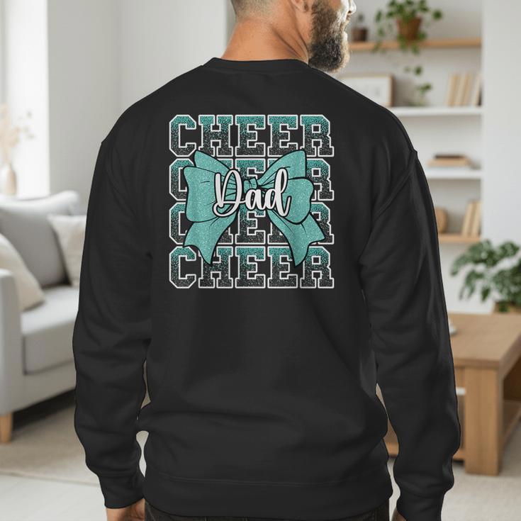 Cheer Dad Daddy Bow Sport Cheerleader Cheerleading Teal Blue Men's Sweatshirt Back Print
