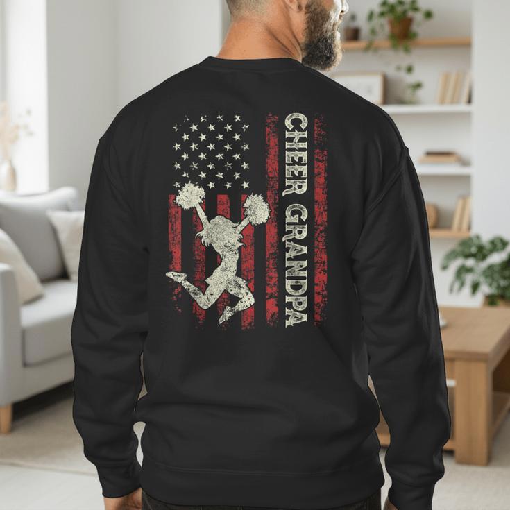 Cheer Grandpa US Flag Dad Patriotic Cheerleader Fathers Day Men's Sweatshirt Back Print