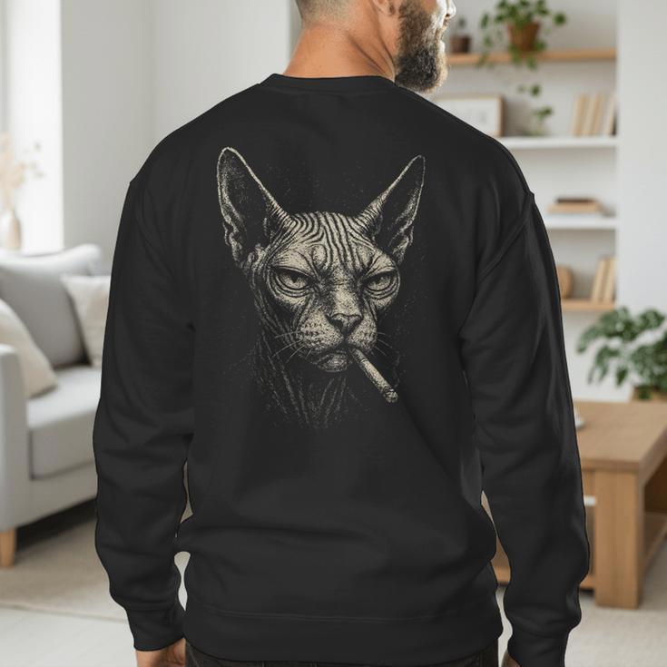 Cigarette Smoking Sphynx Cat Meme Stupid For Dad Men's Sweatshirt Back Print