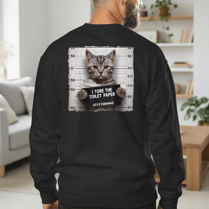 Cute Cat Mugshot Humorous Cat For Cats Lover Cat Mom Cat Dad Men's Sweatshirt Back Print
