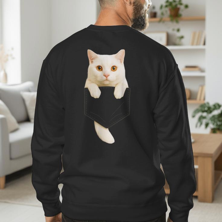 Cute Cat Pocket Cat Mom Cat Dad Cat Lover Men's Sweatshirt Back Print