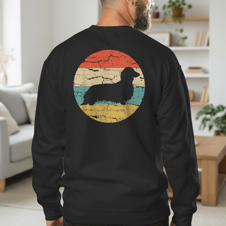 Dachshund Long Haired Dog Vintage Mom Dad Retro Men's Sweatshirt Back Print
