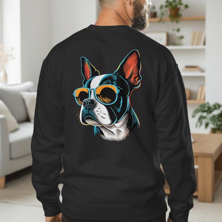 Dad Mom Cool Dog Sunglasses Boston Terrier Men's Sweatshirt Back Print Dad Mom Cool Dog Sunglasses Boston Terrier Men's Sweatshirt Back Print