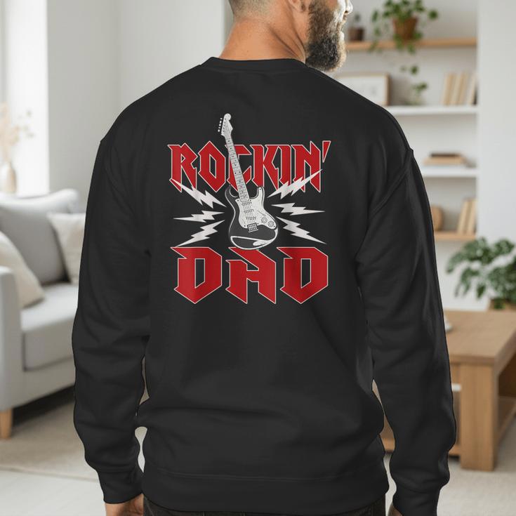 Dad Rockin One Birthday Family Matching Rock Guitar Men's Sweatshirt Back Print