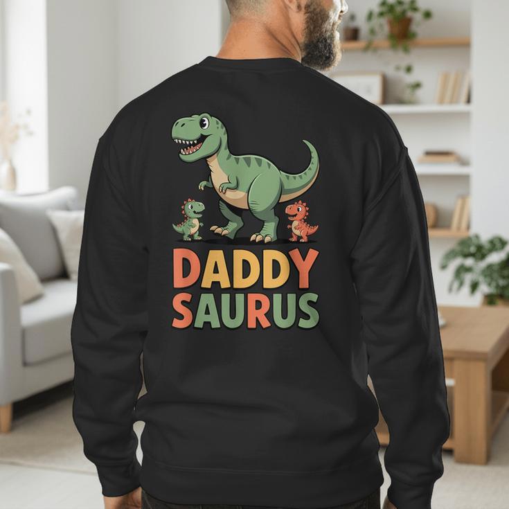 Daddy Saurus Dinosaur Dad Of Two Kids Dino Family Men's Sweatshirt Back Print Daddy Saurus Dinosaur Dad Of Two Kids Dino Family Men's Sweatshirt Back Print