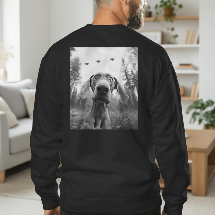 Dog Mom Dad Alien Selfie Weimaraner UFO For Men Women Men's Sweatshirt Back Print
