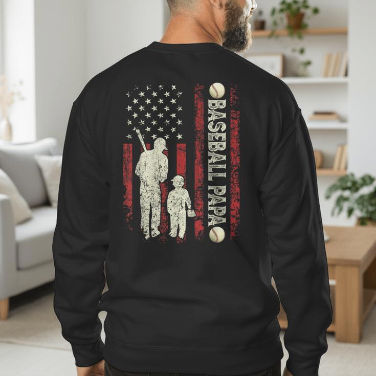 Father's Day Baseball Papa USA Flag Dad Men Baseball Men's Sweatshirt Back Print