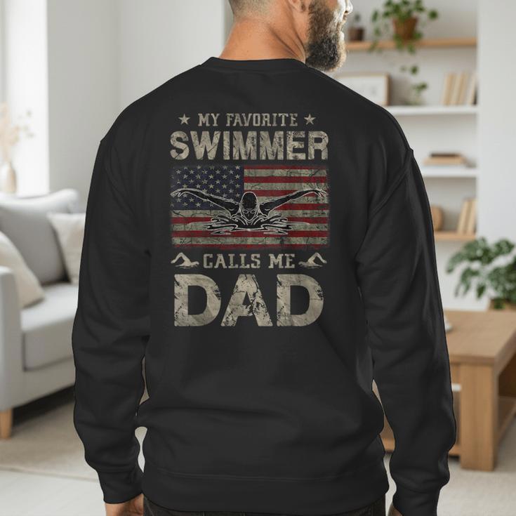 My Favorite Swimmer Calls Me Dad Fathers Day Men's Sweatshirt Back Print