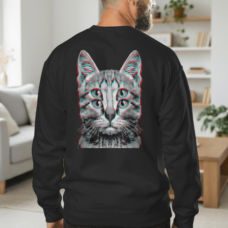 Glitch Weird Cat Kitten Optical Illusion Cat Mom Dad Men's Sweatshirt Back Print