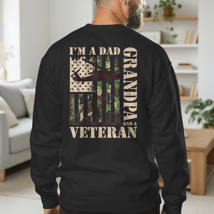 Grandpa Veteran Fathers Day Dad Veteran Camo American Flag Men's Sweatshirt Back Print