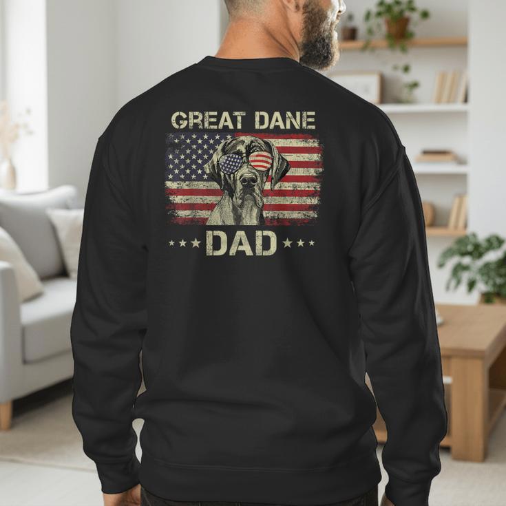 Great Dane Dad Dog Lovers American Flag 4th Of July Men's Sweatshirt Back Print
