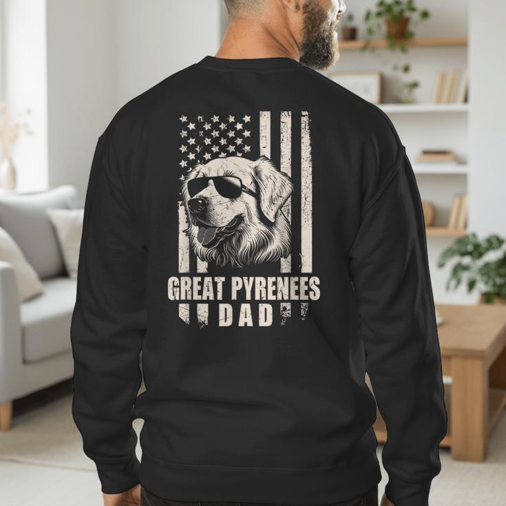 Great Pyrenees Dog Dad American Flag For Father Men Men's Sweatshirt Back Print