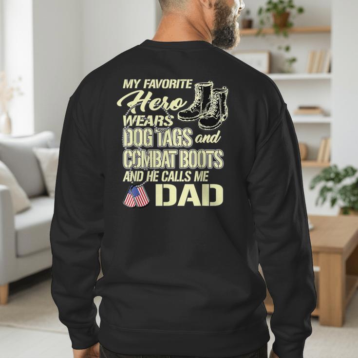 Hero Wears Dog Tags Combat Boots Proud Army Dad Father Men's Sweatshirt Back Print