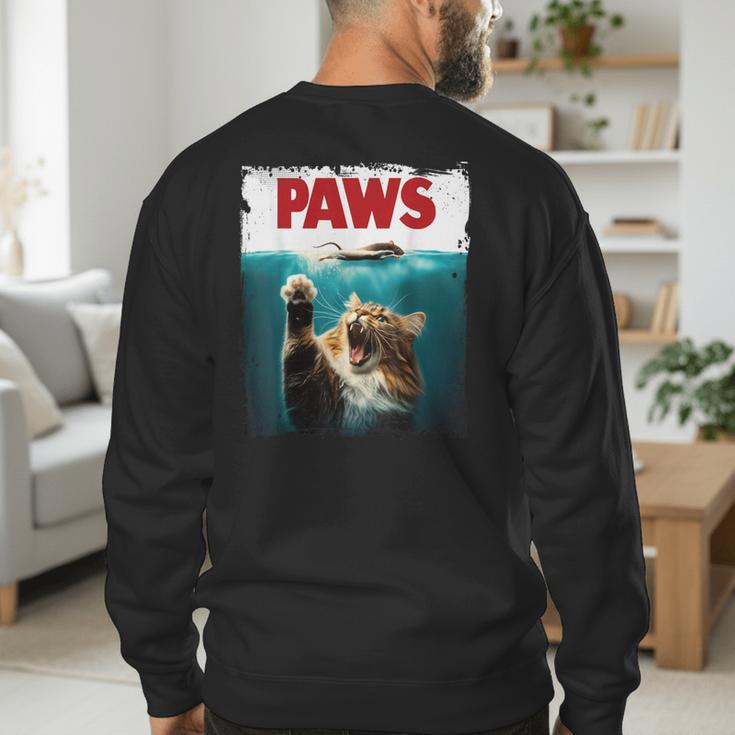 Humorous Paws Parody Cat Mouse For Cat Lover Cat Mom Cat Dad Men's Sweatshirt Back Print