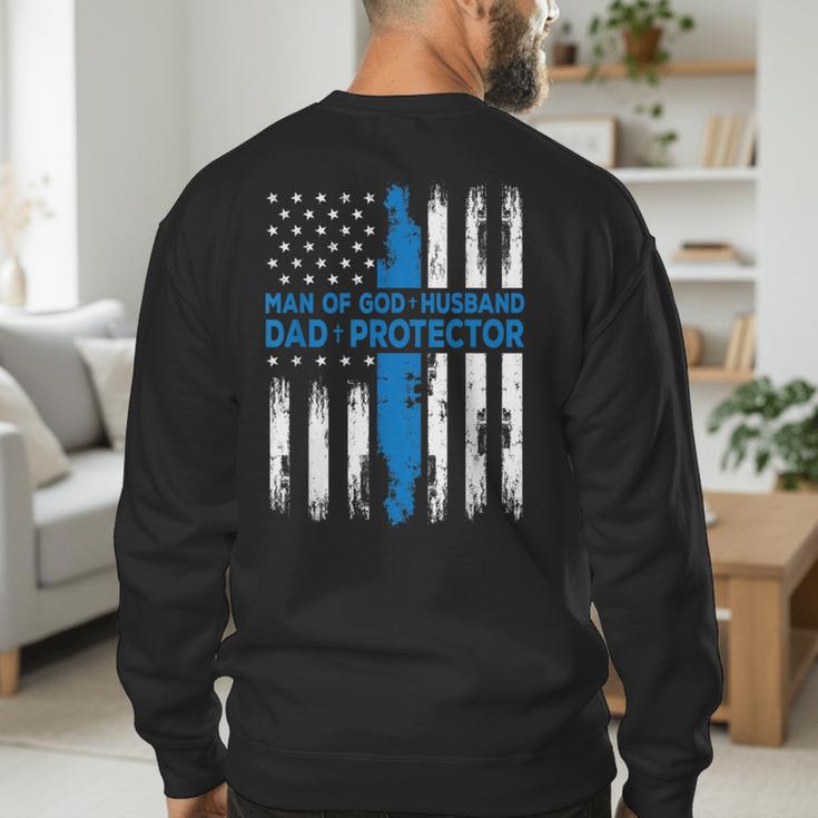 Jesus God Religious Man Of God Husband Dad Protector Men's Sweatshirt Back Print