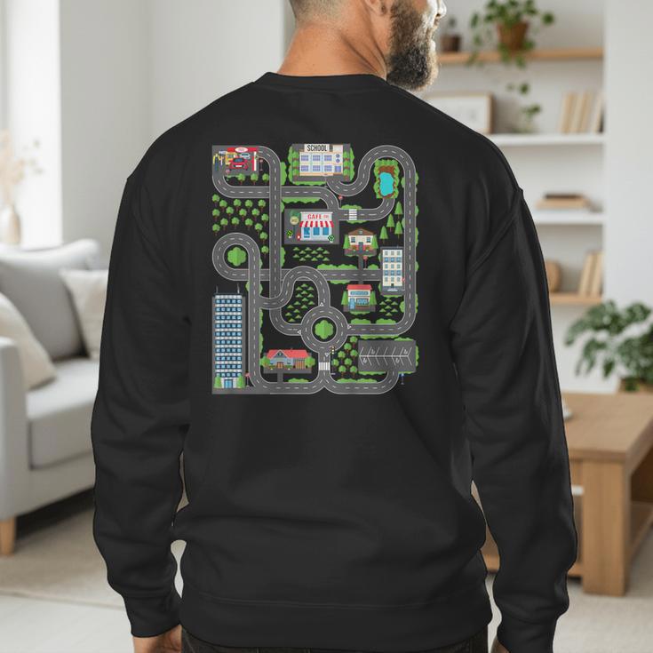 Kid Play Cars On Dad Back Race Track Mat Fathers Day Men's Sweatshirt Back Print