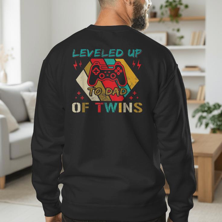 Leveled Up To Dad Of Twins Video Gamer Gaming Men's Sweatshirt Back Print