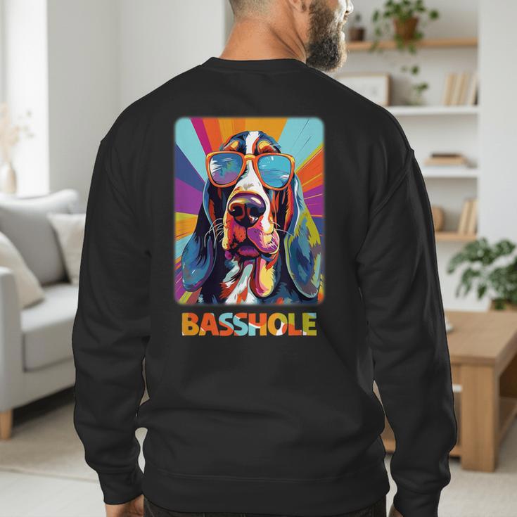 Mom & Dad Of a Basshole Basset Hound With Glasses -Adults Short Sleeve Men's Sweatshirt Back Print