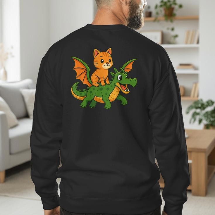 Orange Cat Dragon Riding Animal Lover Mom Dad Kids Men's Sweatshirt Back Print Orange Cat Dragon Riding Animal Lover Mom Dad Kids Men's Sweatshirt Back Print