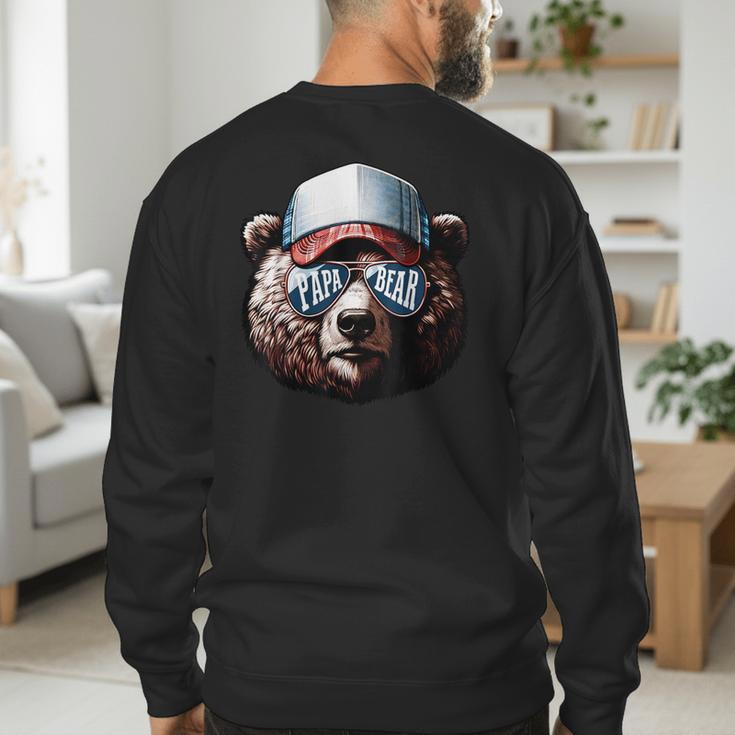 Papa Bear Face Cool Dad Style Retro Fathers Day Daddy Bear Men's Sweatshirt Back Print